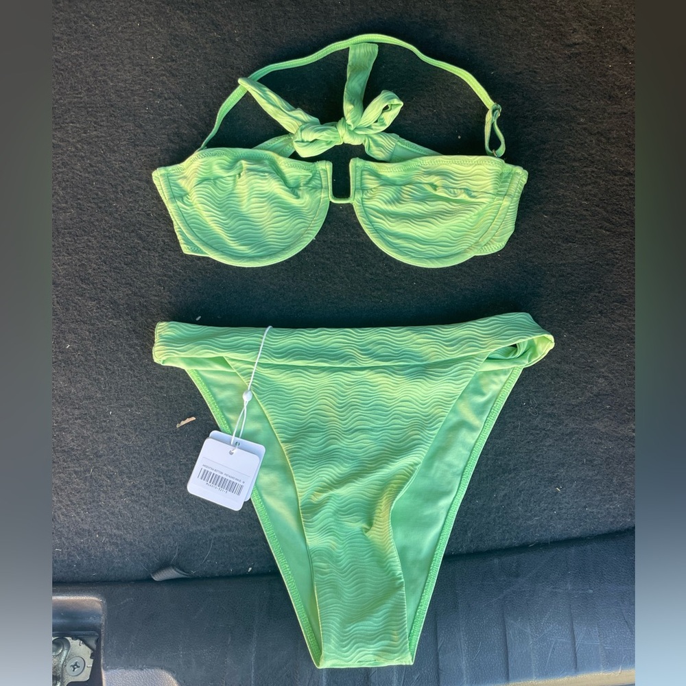 Monday Swimwear Lime Green Textured Bikini Set